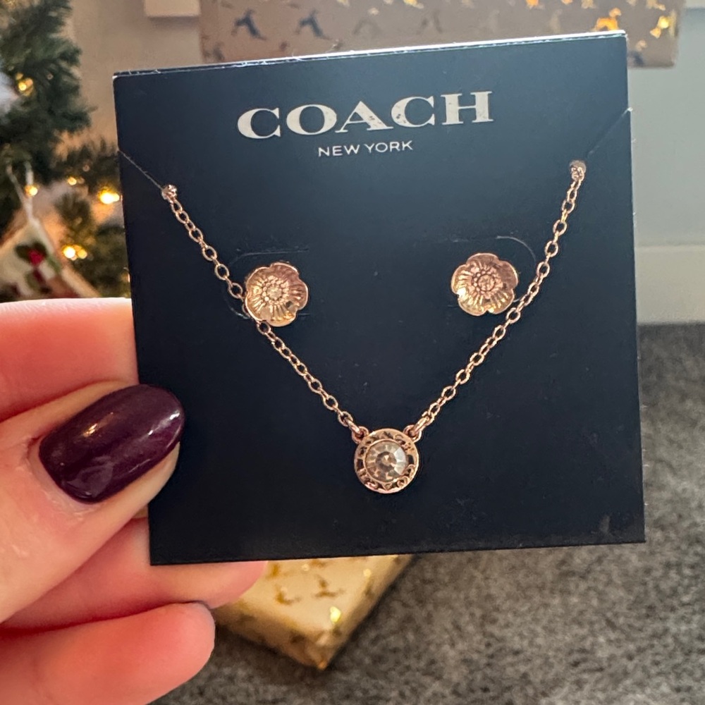 Coach Gold Flower Earrings/Necklace
